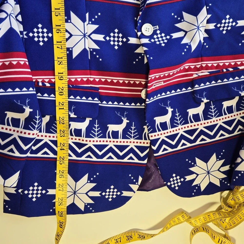 Opposuits Blue Holiday Blazer Mens Size 38‎ Christmas Reindeer Snowflake Jacket